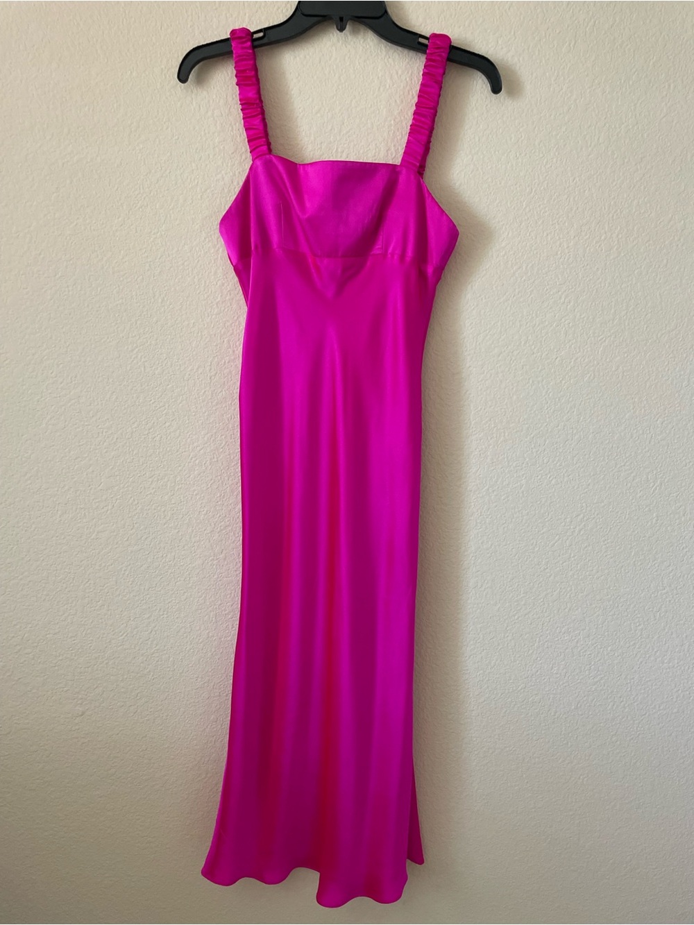 Amanda Uprichard Hot Pink Satin Midi Slip Dress